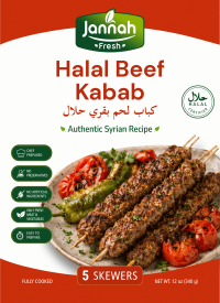 JANNAH Fresh Halal Beef Kabab 5 Skewers 12oz / 340g